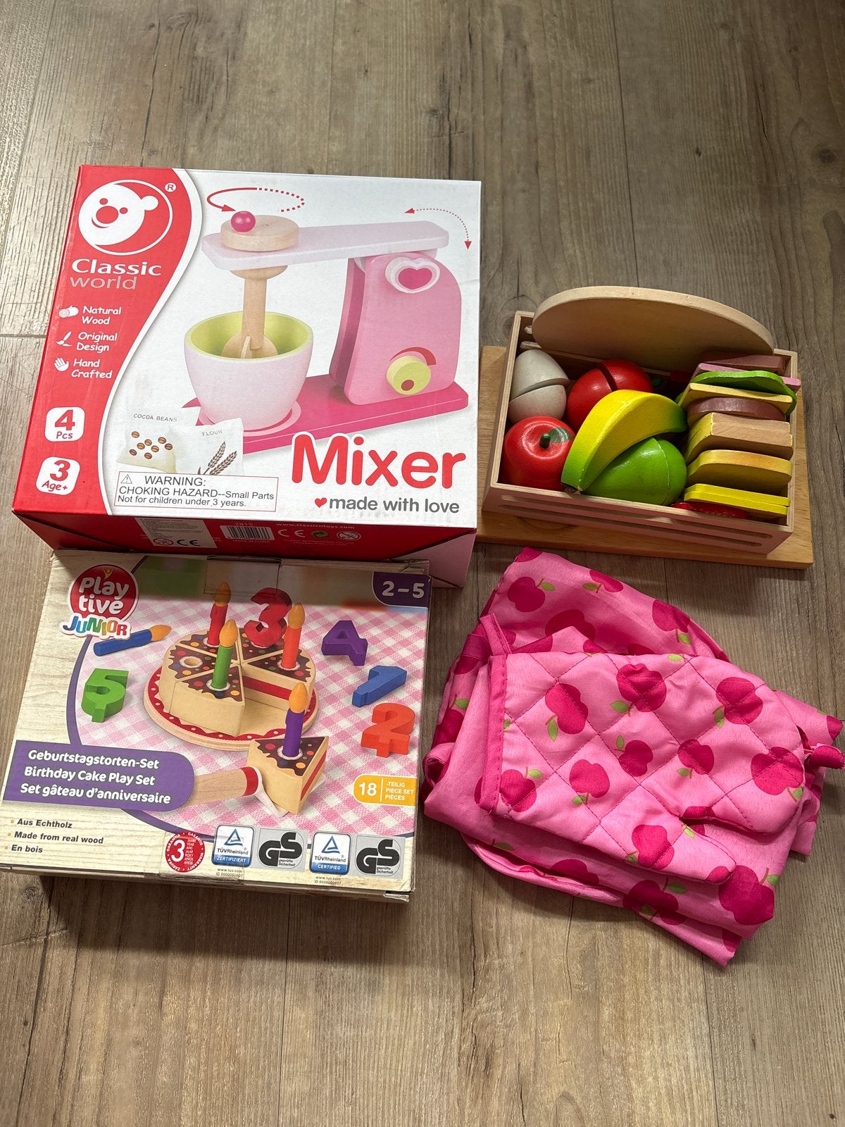 Diverse houten speelsets voor speelkeuken + gratis set, Ophalen of Verzenden, Zo goed als nieuw, Hout, Speelkeuken-accessoire