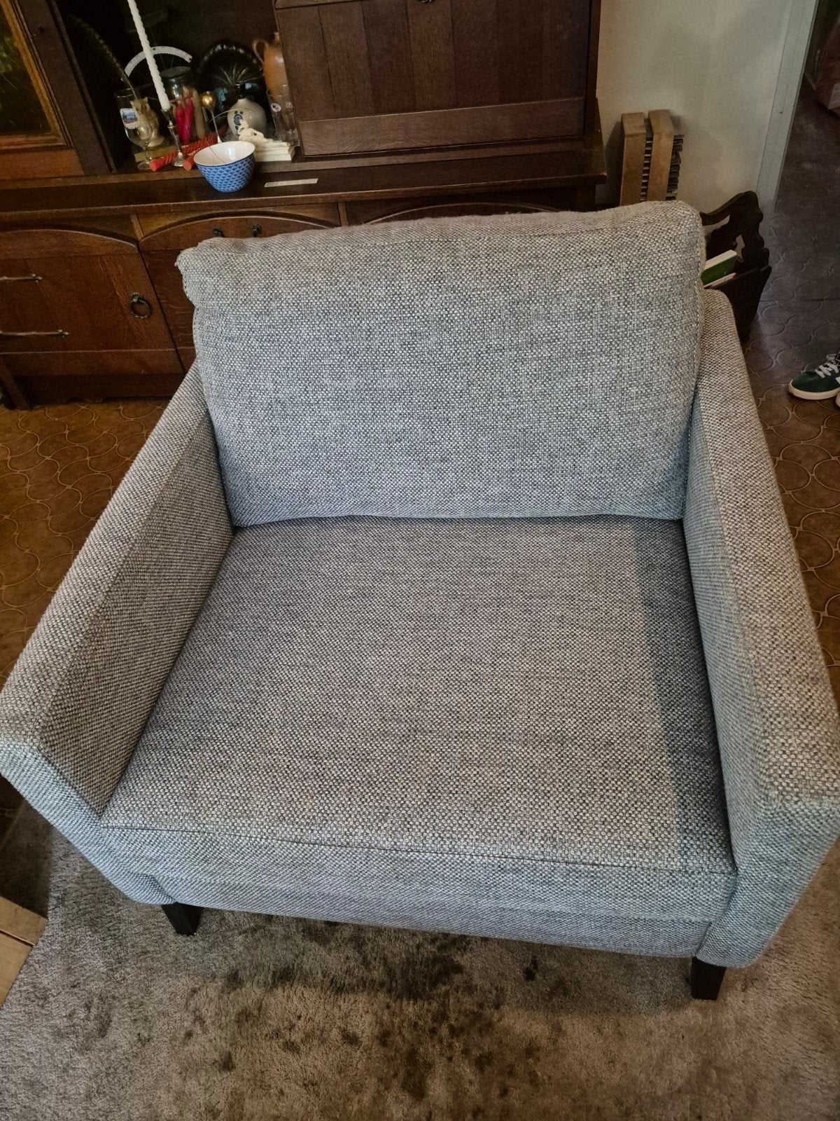 Grijze 2 zitbank met loveseat en fauteuil, Ophalen, Gebruikt, Tweepersoons, 75 tot 100 cm