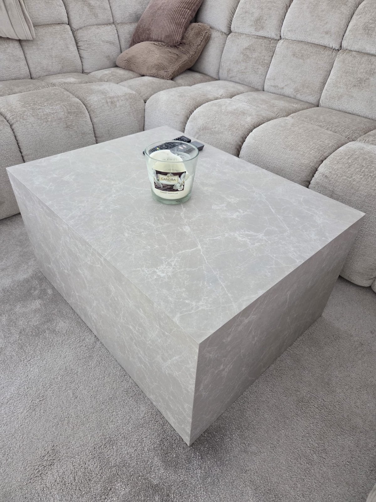 Nette Beige Marmeren Salontafel 80x60 cm, Ophalen, Overige materialen, 50 tot 100 cm, Zo goed als nieuw