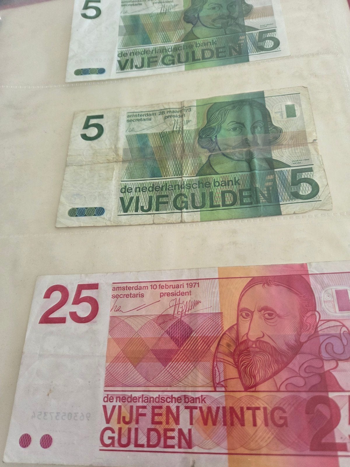Nederlandse bankbiljetten: 5 en 25 gulden, Ophalen of Verzenden, 5 gulden, Setje