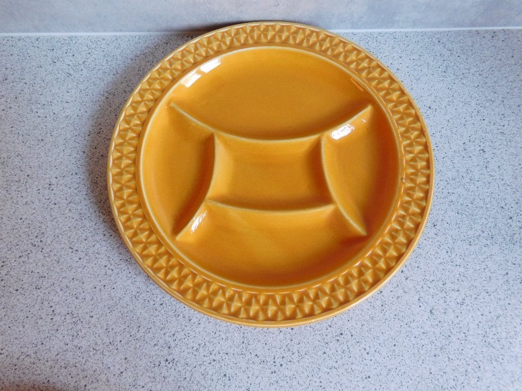 Vintage Sarreguemines Fondue Bord Geel - 23 cm, Ophalen of Verzenden