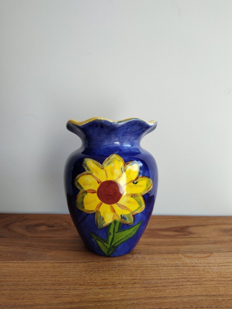 Vintage handbeschilderde vaas 'Zonnebloemen', Ophalen of Verzenden