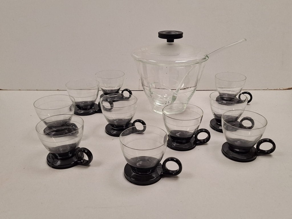 * Art Deco glazen bowl set Leerdam, Antiek en Kunst, Antiek | Glas en Kristal, Ophalen