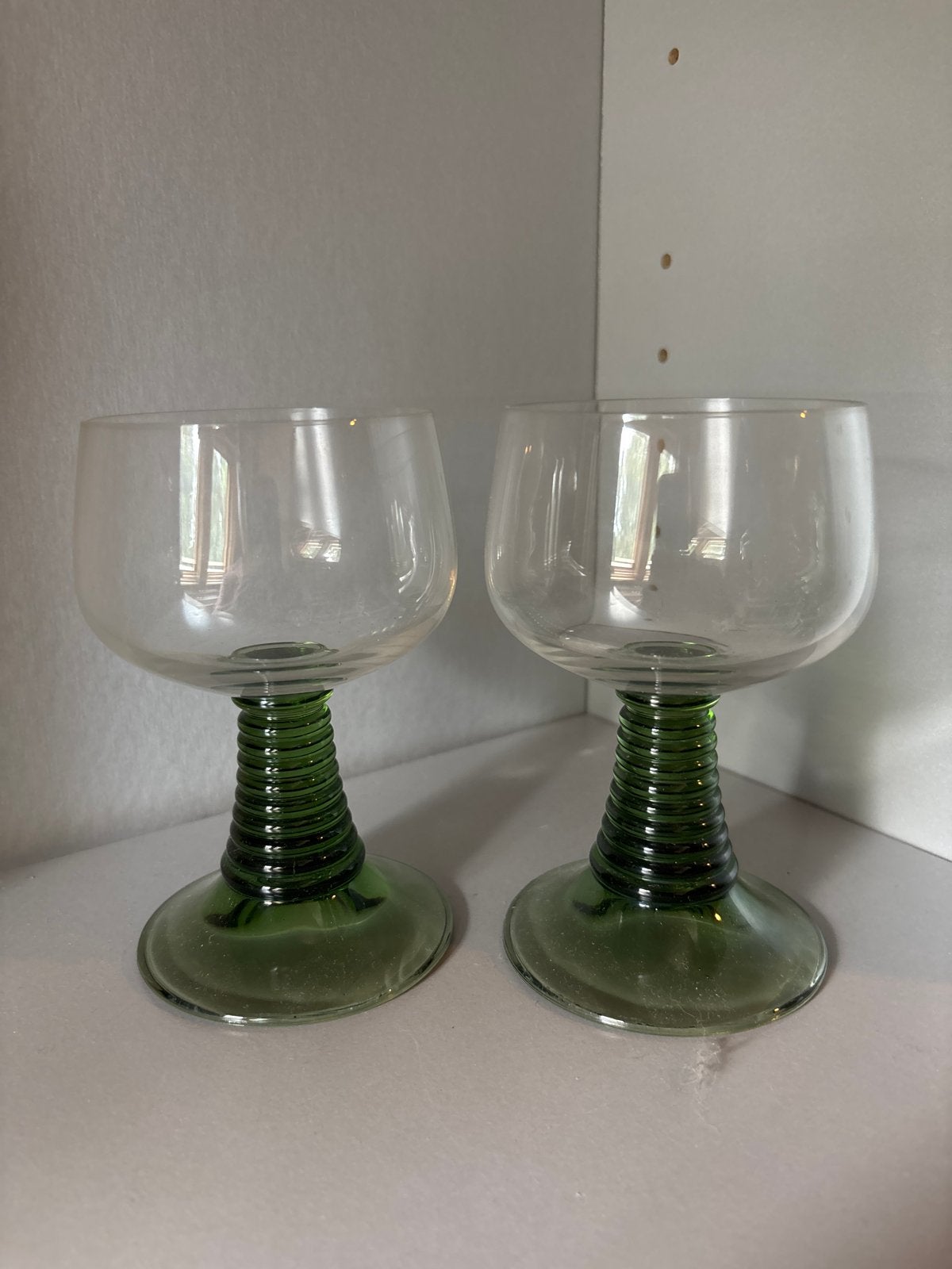 Set van 2 vintage groene roemer wijnglazen, Ophalen of Verzenden