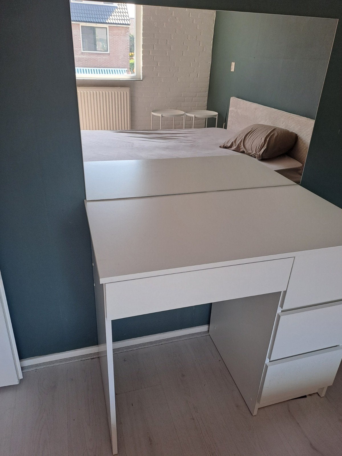 Witte kaptafel met spiegel en lades, Ophalen, Gebruikt, 100 tot 150 cm, Minder dan 100 cm