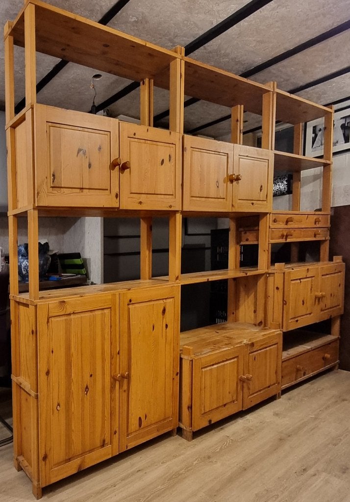 vintage blank houten wandkast jaren 1960s 1970s, Ophalen, 250 tot 300 cm, Gebruikt, Met lade(s)