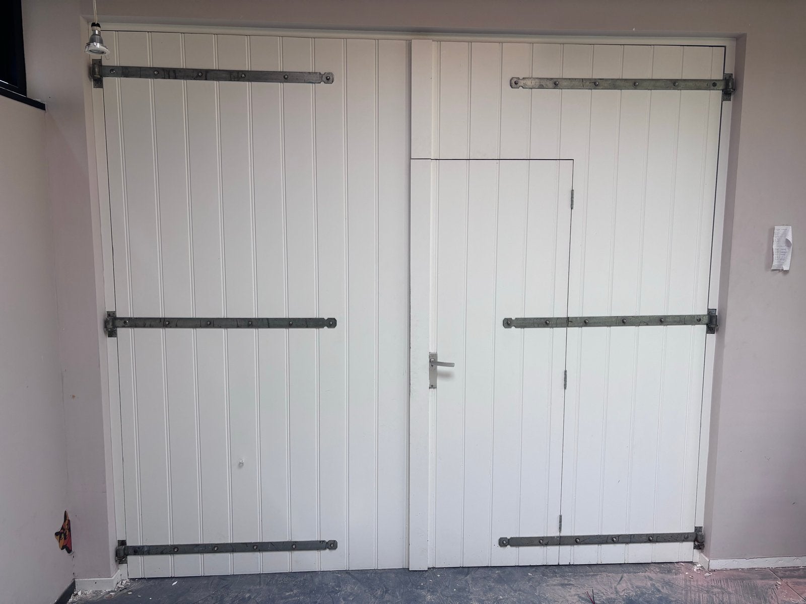 Houten garagedeuren met loopdeur 270x243cm - Goede staat, Ophalen, Garagedeur, Zo goed als nieuw, Hout