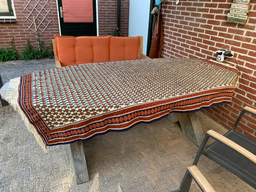 Handgeknoopt wollen Kelim tafelkleed met franjes, Ophalen, Zo goed als nieuw, Rechthoek, Binnen