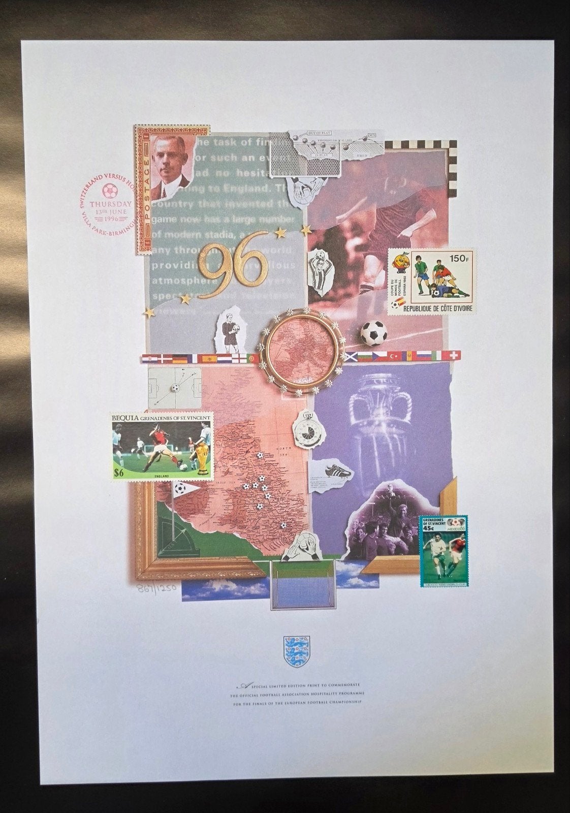 Ingelijste Euro 96 Limited Edition Kunstprint - FA Uitgave, Ophalen of Verzenden, Buitenlandse clubs