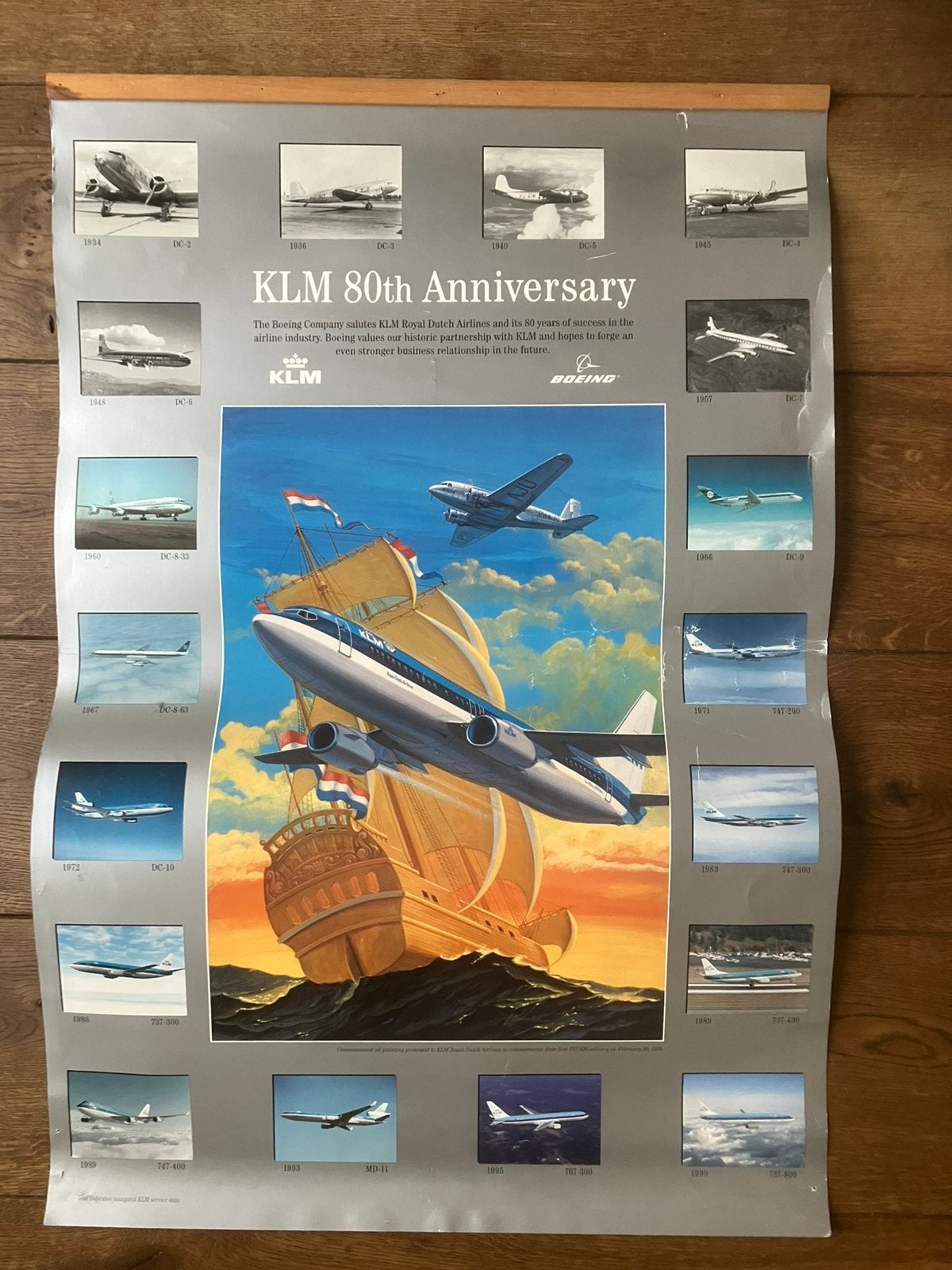 KLM poster 80 jarig jubileum, Ophalen of Verzenden, Gebruikt, Kaart, Foto of Prent