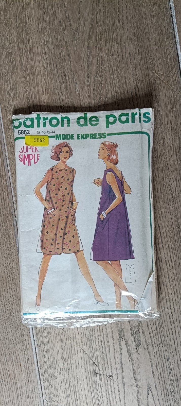 Vintage Patroon de Paris Jurk Patroon - Maat 38-44, Overige merken, Vrouw, Ophalen of Verzenden, Overige typen