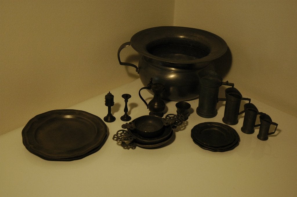Antieke zinken decoratie: piespot, kannen en schalen, Antiek en Kunst, Ophalen of Verzenden