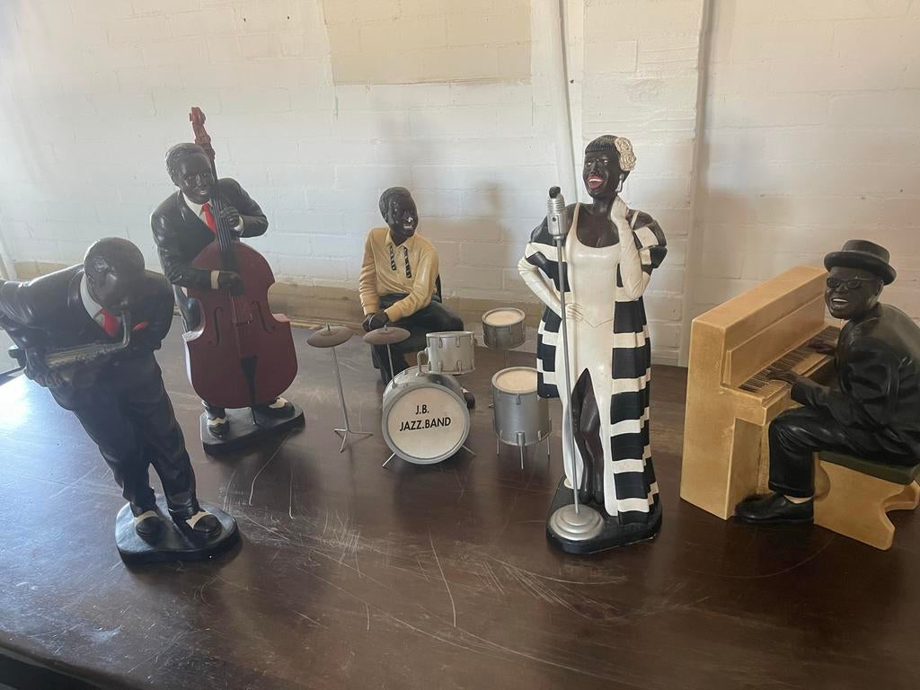 Beelden set Jazz Band 53cm hoogste, Verzamelen, Beelden en Beeldjes, Ophalen of Verzenden, Gebruikt, Mens