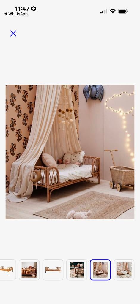 Handgemaakt Rotan Peuterbed Sam - incl matras en dekbed, Ophalen, Zo goed als nieuw, Eenpersoons, Hout