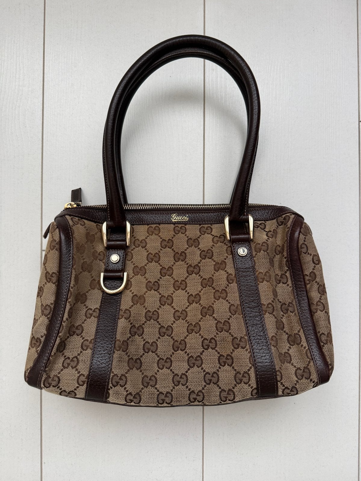 Gucci Boston tas, Ophalen, Zo goed als nieuw, Bruin, Handtas