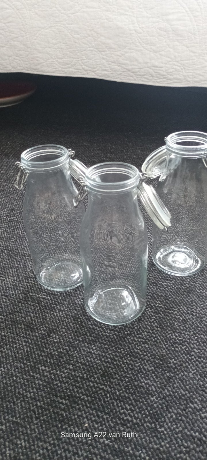 3 Weckflessen/Stopflessen - 900cl - 22cm hoog - 6cm opening, Voorraadpot, Ophalen, Gebruikt, Glas