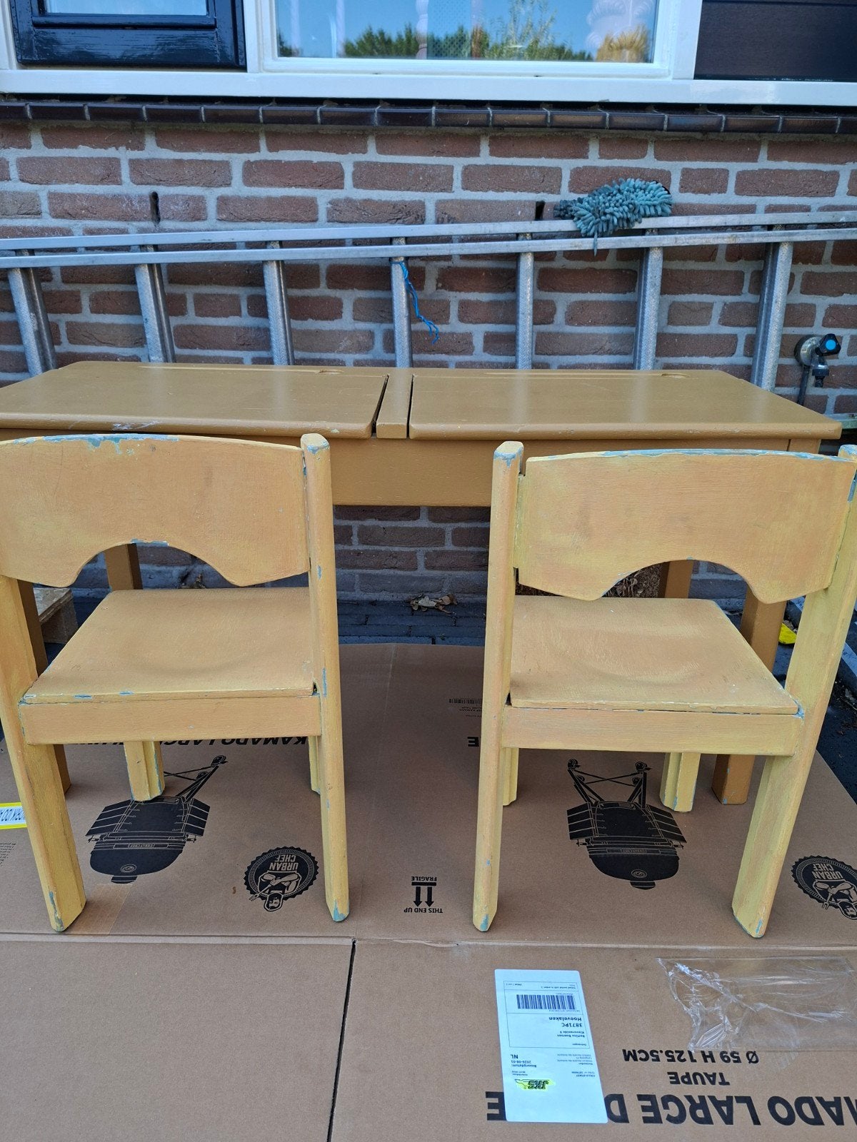 schoolbankje met 2 stoeltjes, Ophalen, Gebruikt, Tafel(s) en Stoel(en)