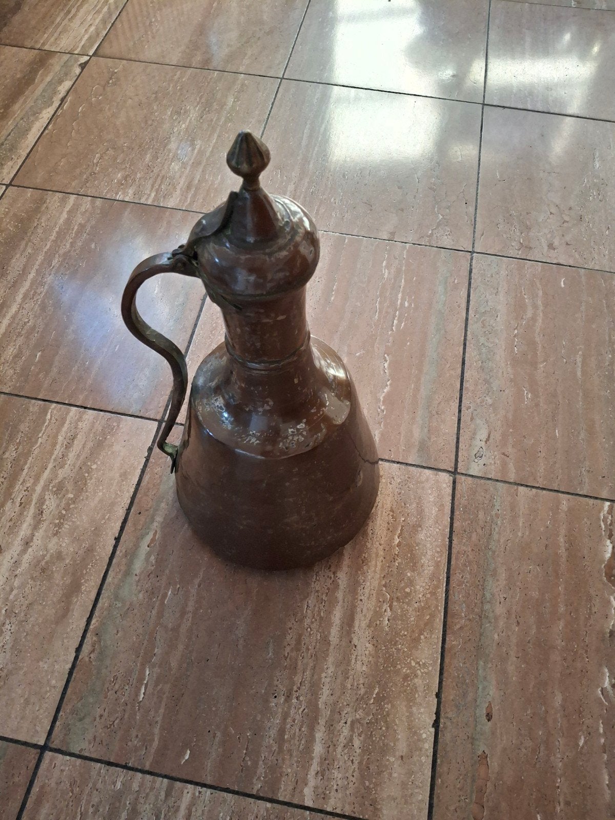 Antieke koperen kan met deksel - 52 cm hoog, Ophalen