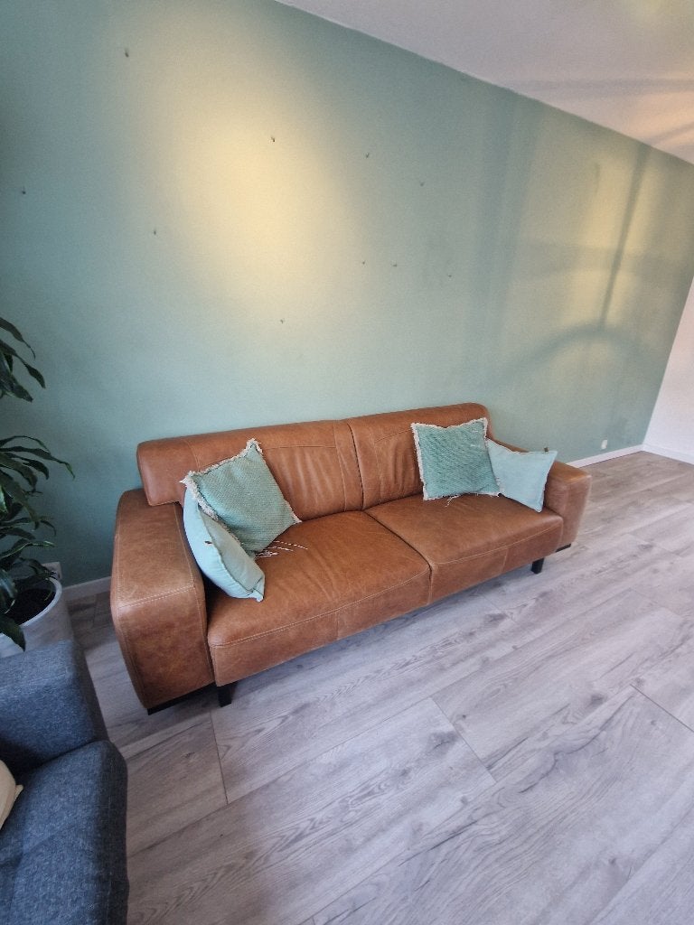 3 Zits bank Buffelleder, Huis en Inrichting, Ophalen, Driepersoons, 75 tot 100 cm, Zo goed als nieuw