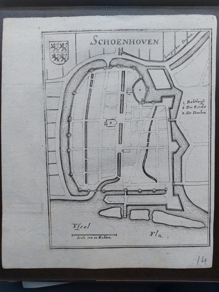 7 / Plattegrond van Schoenhoven - Schoonhoven uit jaar 1659!, Voor 1800, Ophalen of Verzenden, Nederland, Landkaart