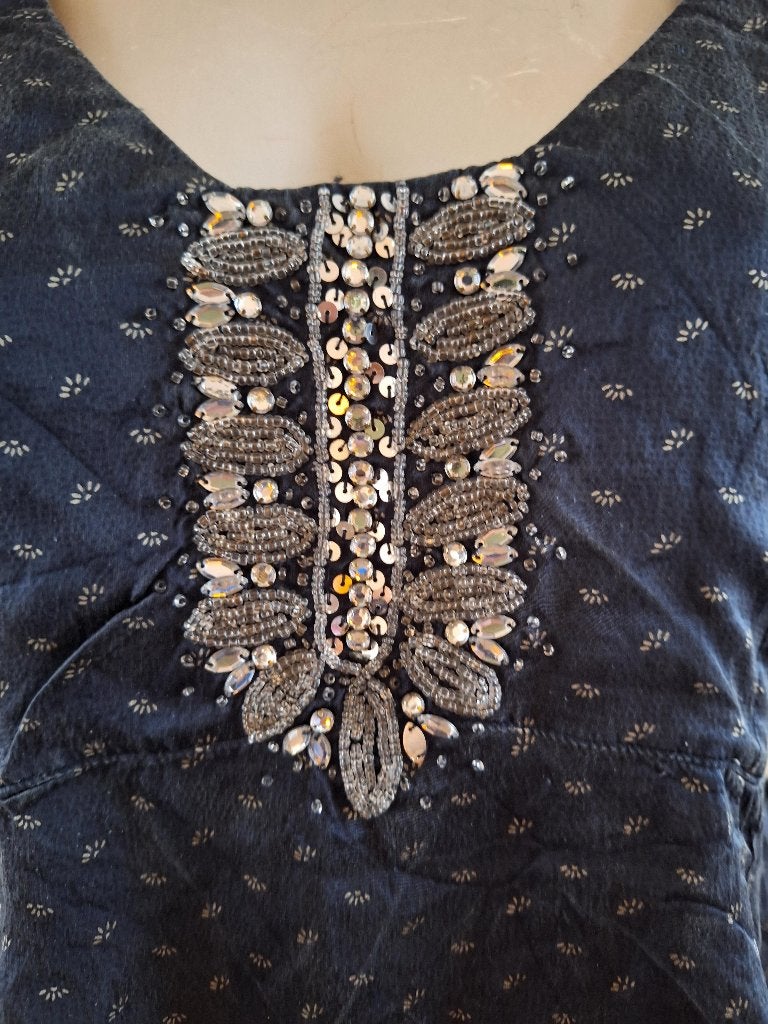 Noa Noa 2 delig zijden blauw jurk M 38 40, Maat 38/40 (M), Knielengte, Gedragen, Verzenden