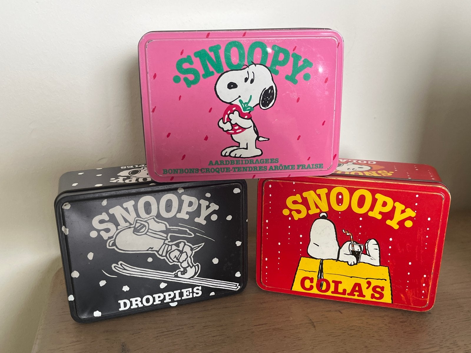 Set van 3 vintage Snoopy blikken van Van Nelle, Ophalen of Verzenden, Gebruikt, Overige, Van Nelle