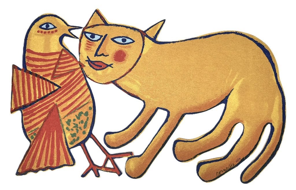 501. Sculptuur, Corneille - "Kat en vogel", CoBrA-stijl, Ophalen of Verzenden