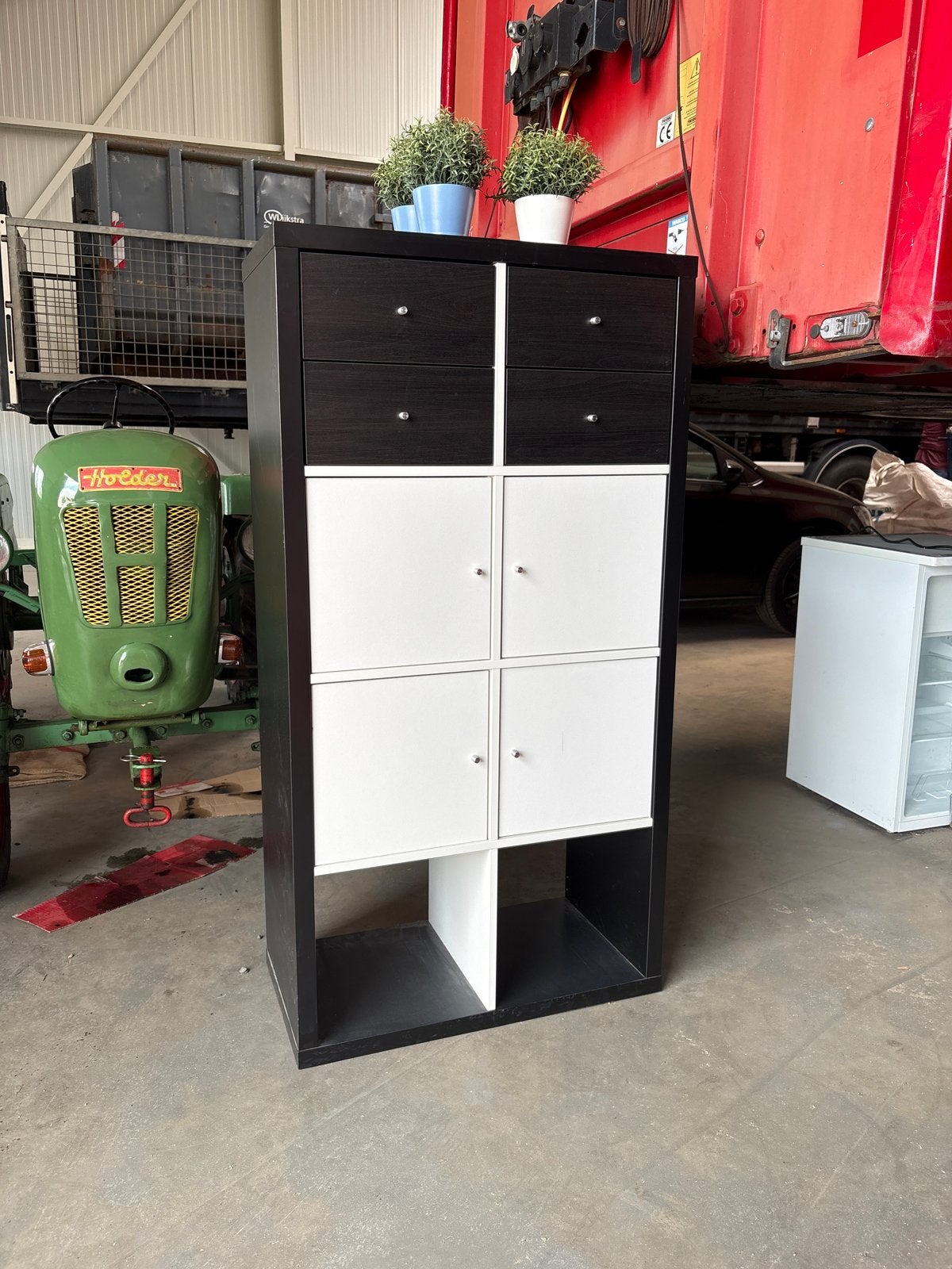IKEA Kallax Kast met Lades en Deurtjes - Zwart/Wit, Huis en Inrichting, Kasten | Overige, Ophalen, Zo goed als nieuw