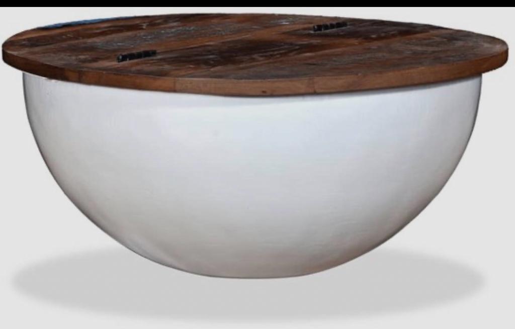 Massief houten ronde salontafel met opbergruimte, Ophalen, Gebruikt, Rond, 50 tot 100 cm