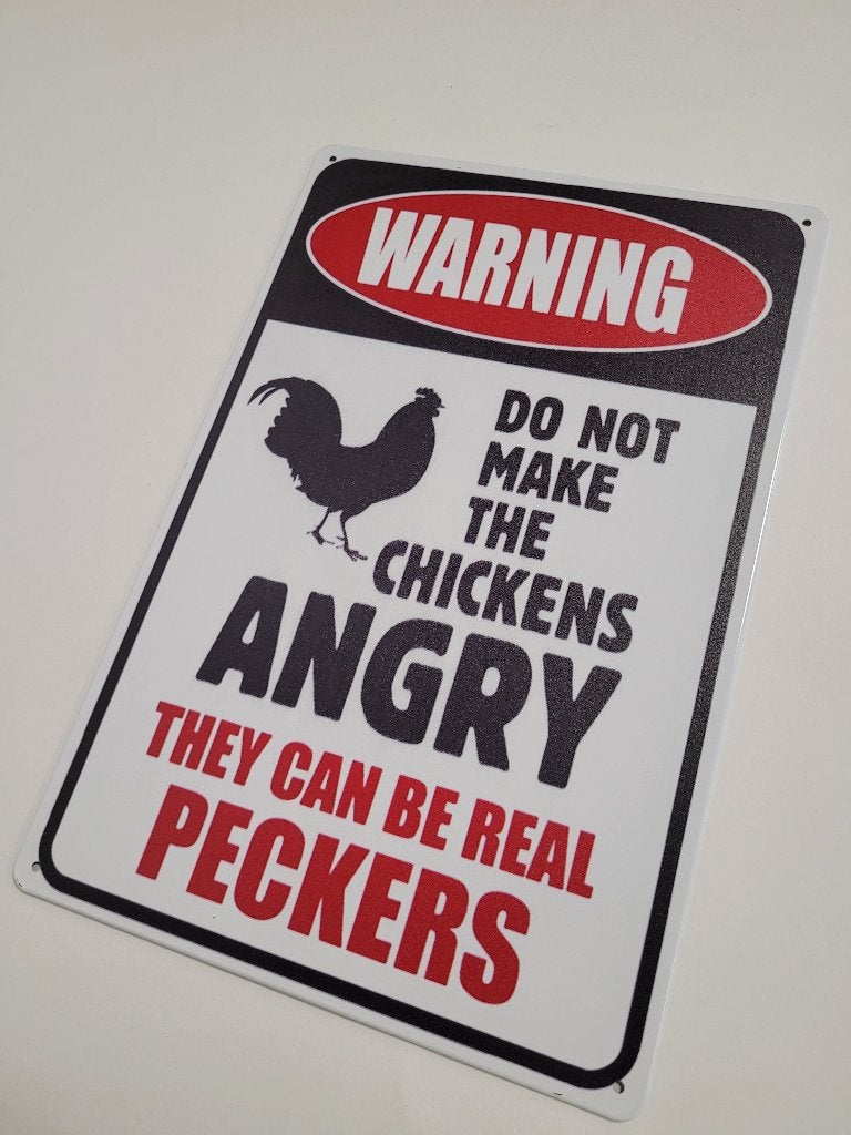 Warning angry chickens kippen reclamebord van metaal deco, Info@deconoord.nl, Deco Noord, Nieuw, Ophalen of Verzenden