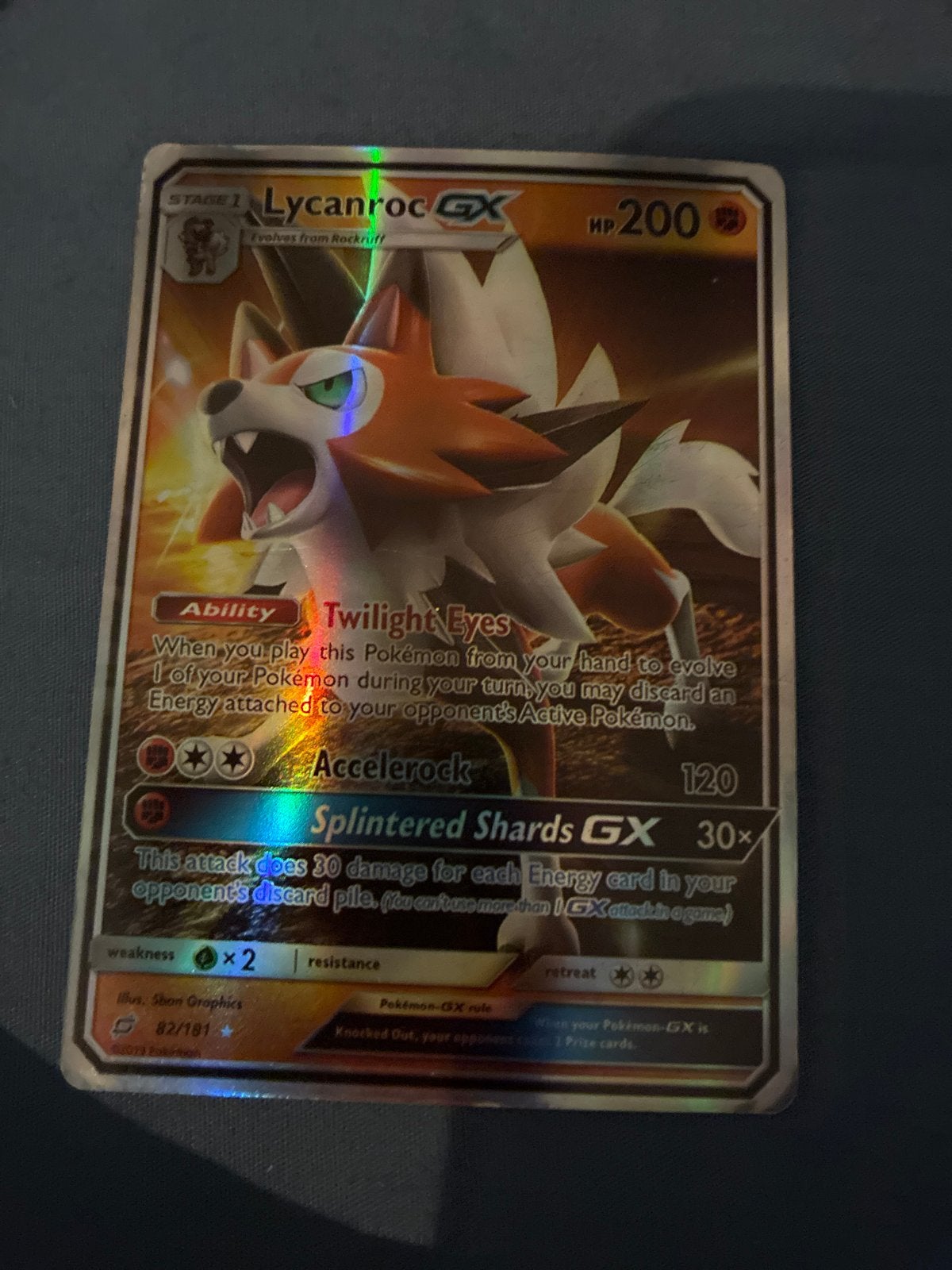Lycanroc GX Pokémon Kaart - Zeldzaam en Foil, Ophalen of Verzenden, Gebruikt, Losse kaart, Foil