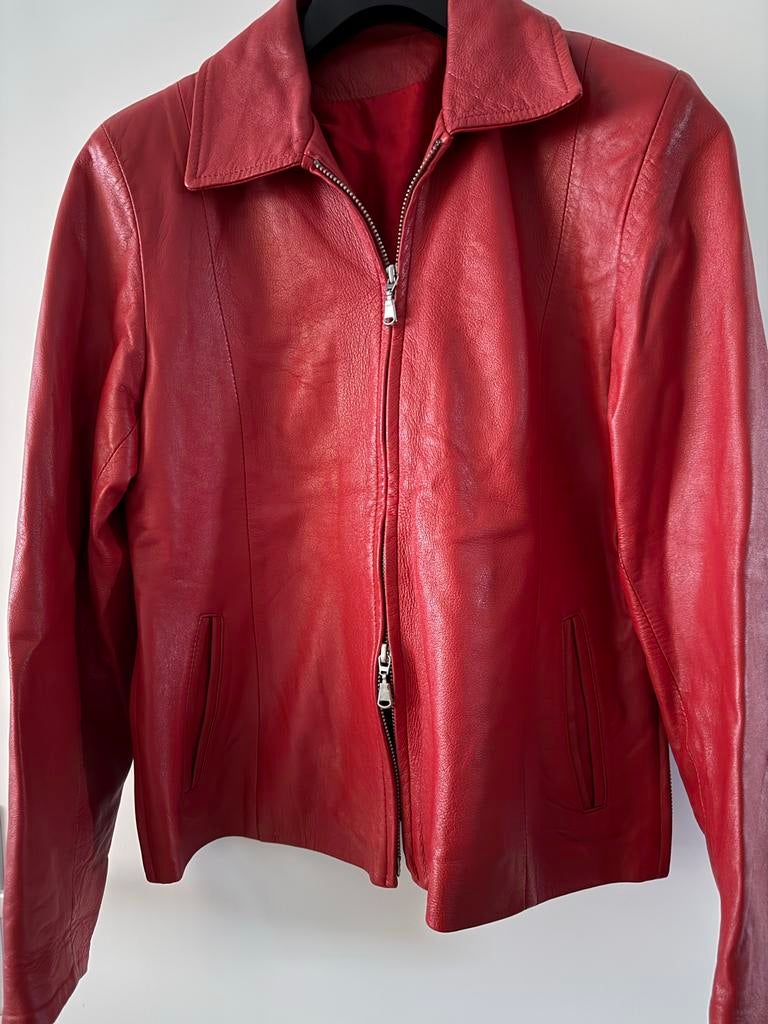 Rood leren jasje - Italiaanse maat 42 (valt als 36/38), Kleding | Dames, Jasjes, Kostuums en Pakken, Zo goed als nieuw, Jasje