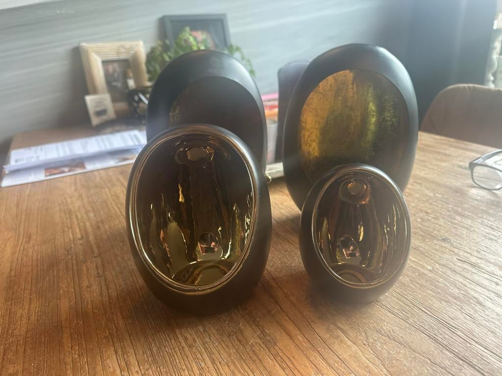 Ei kandelaren - zwart met goud - 4 stuks, Huis en Inrichting, Woonaccessoires | Kandelaars en Kaarsen, Overige materialen, Gebruikt