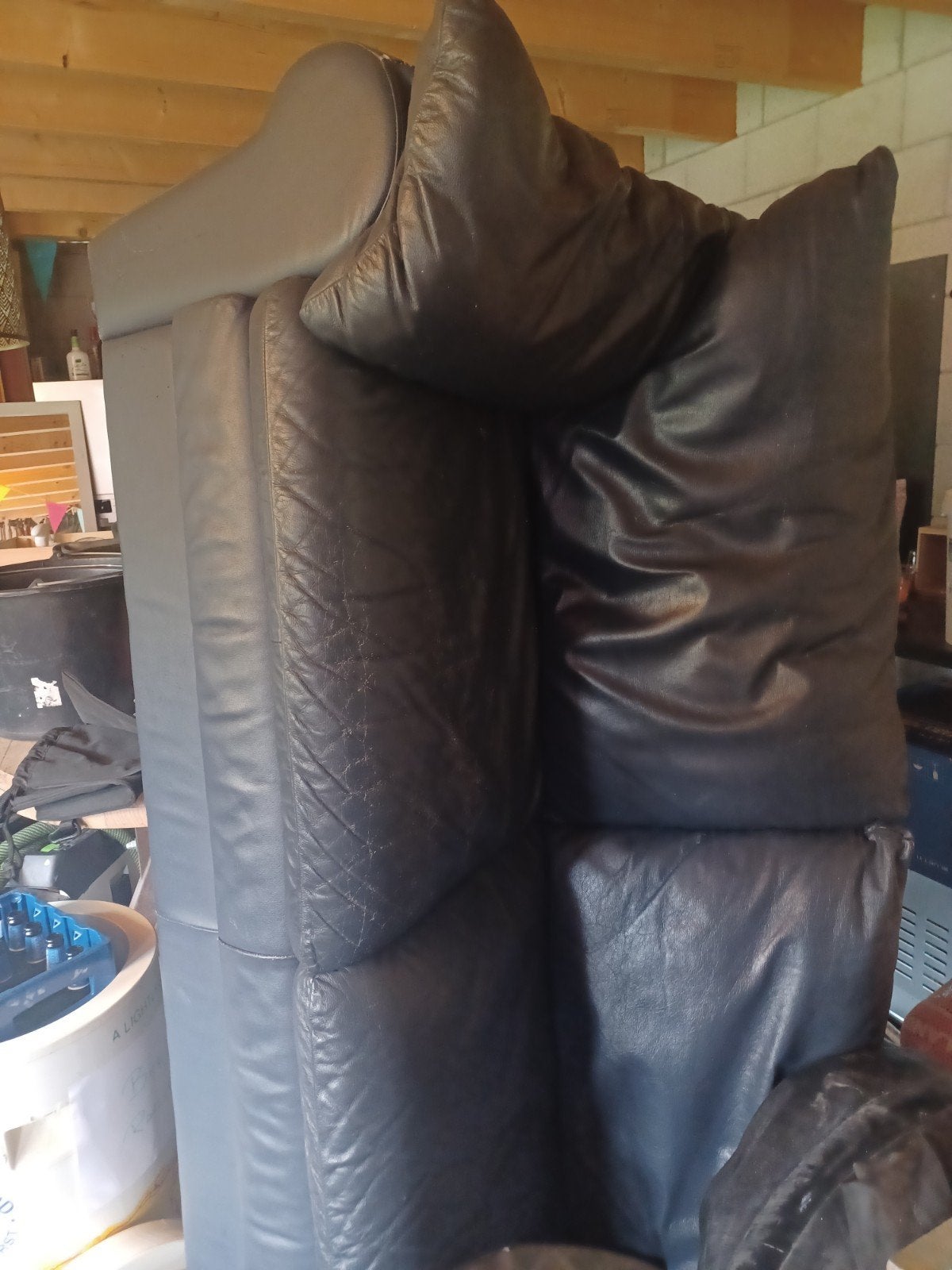 2 fauteuils en een 3zits bank blauw leer., Ophalen, Gebruikt, 75 tot 100 cm, Leer