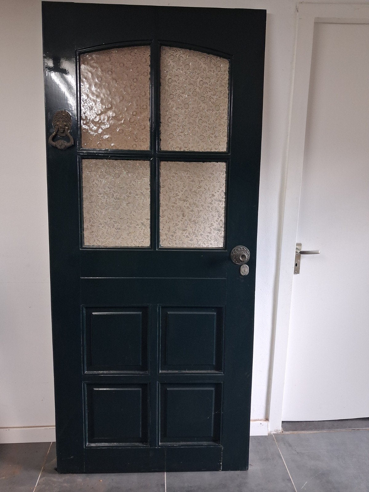 Mooie Hardhouten Voordeur met Glas 211x93 cm, Ophalen, Gebruikt, 80 tot 100 cm, Buitendeur