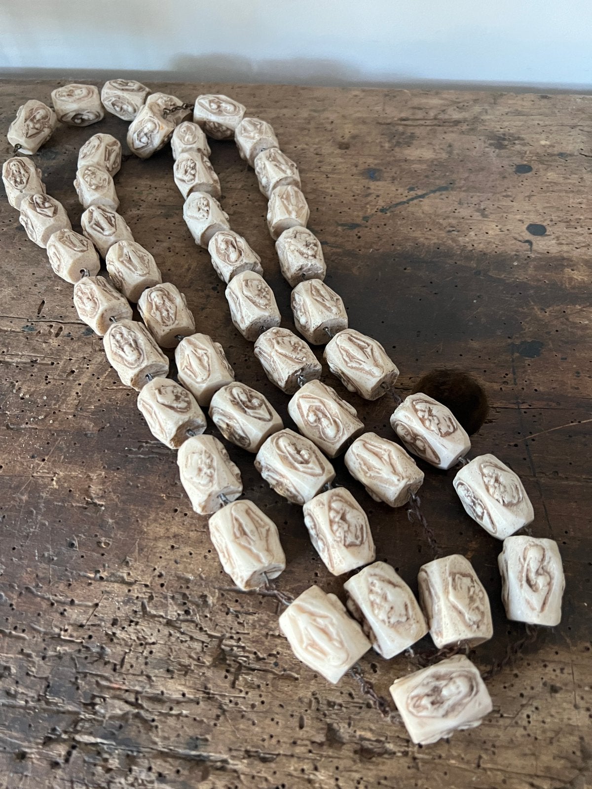 Antieke Memento Mori Paternoster Handgesneden Bot, Antiek en Kunst, Ophalen of Verzenden