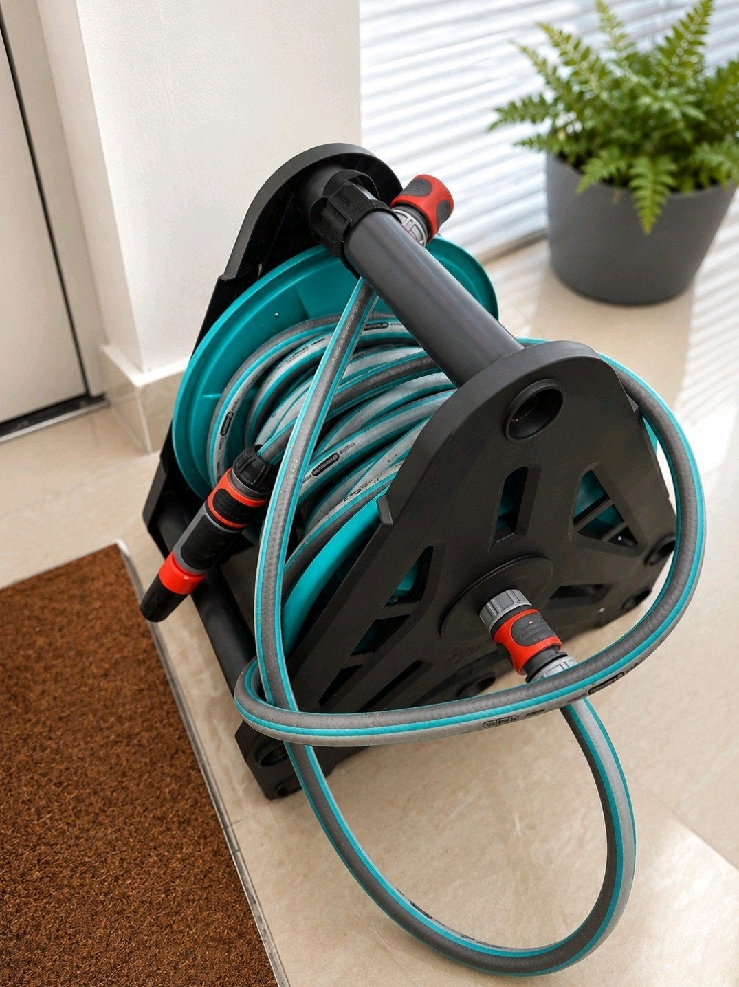 Tuinslanghaspel met slang 15 meter - Zo goed als nieuw, Tuin en Terras, Tuinslangen, Ophalen, Zo goed als nieuw, Tuinslang