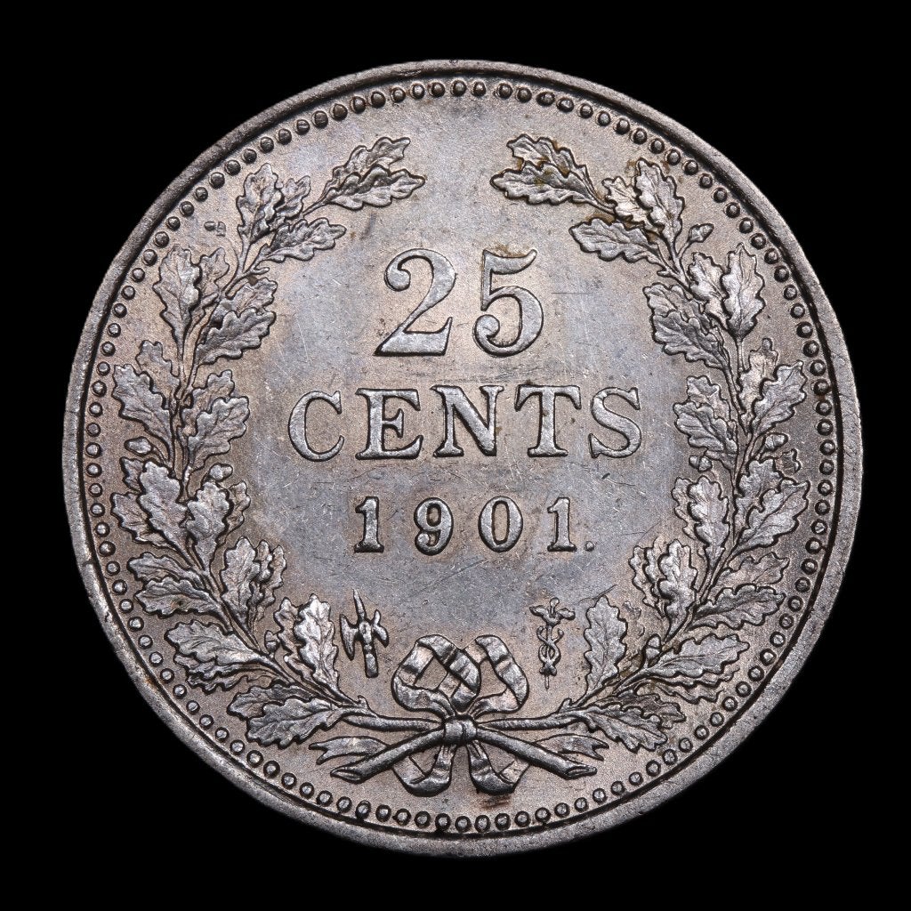 25 cent 1901. Pr., Zilver, 25 cent, Ophalen of Verzenden, Koningin Wilhelmina