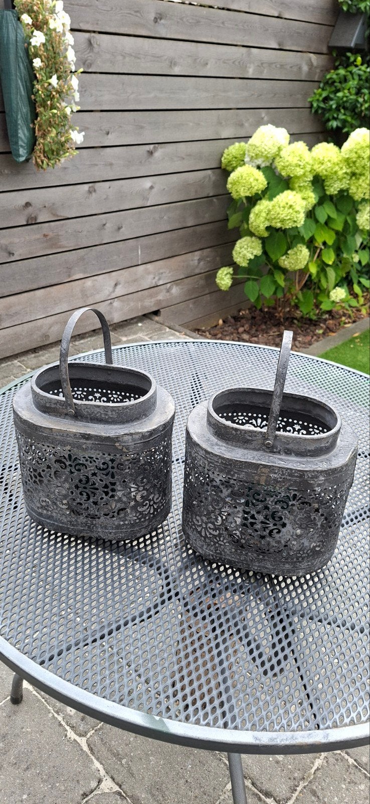 2x Antraciet Lantaarn - 23x16x25 cm, Gebruikt, Lantaarn, Ophalen of Verzenden, Metaal