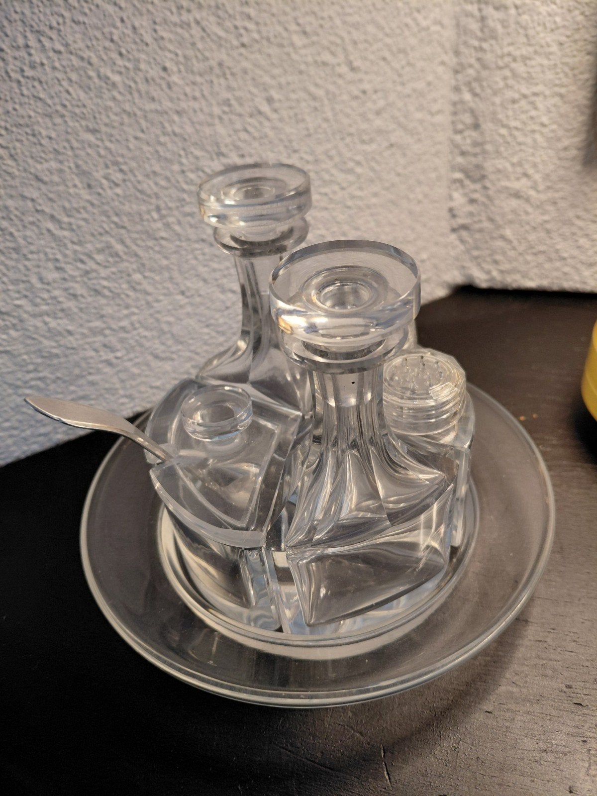 Glazen Olie Azijn Mosterd Peper en Zout Stel, Ophalen of Verzenden