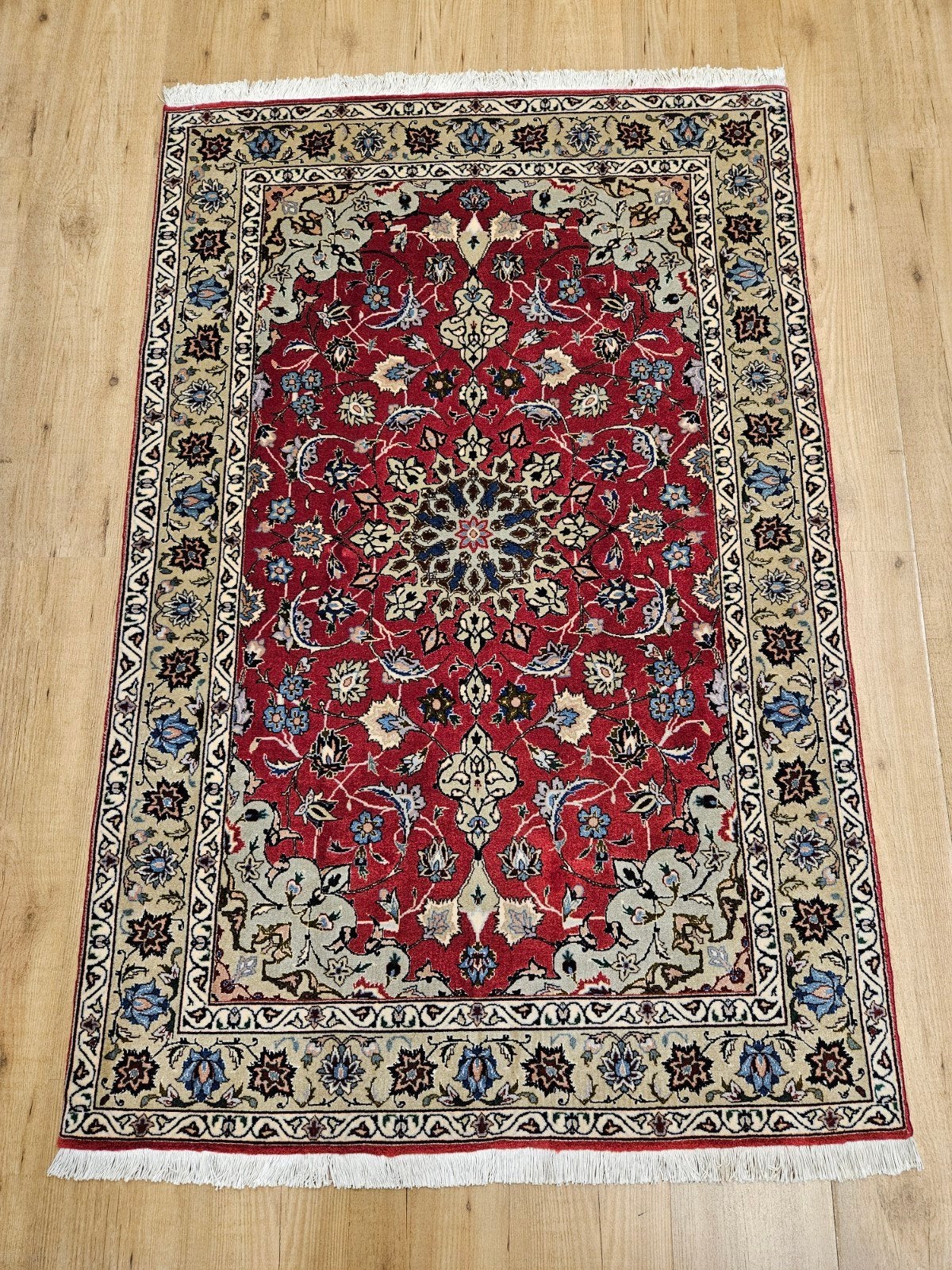Vintage handgeknoopt perzisch tapijt tabriz 50raj 164x103, Info@SlatsAntiek.nl, Tweedehands, 100 tot 150 cm, Perzisch