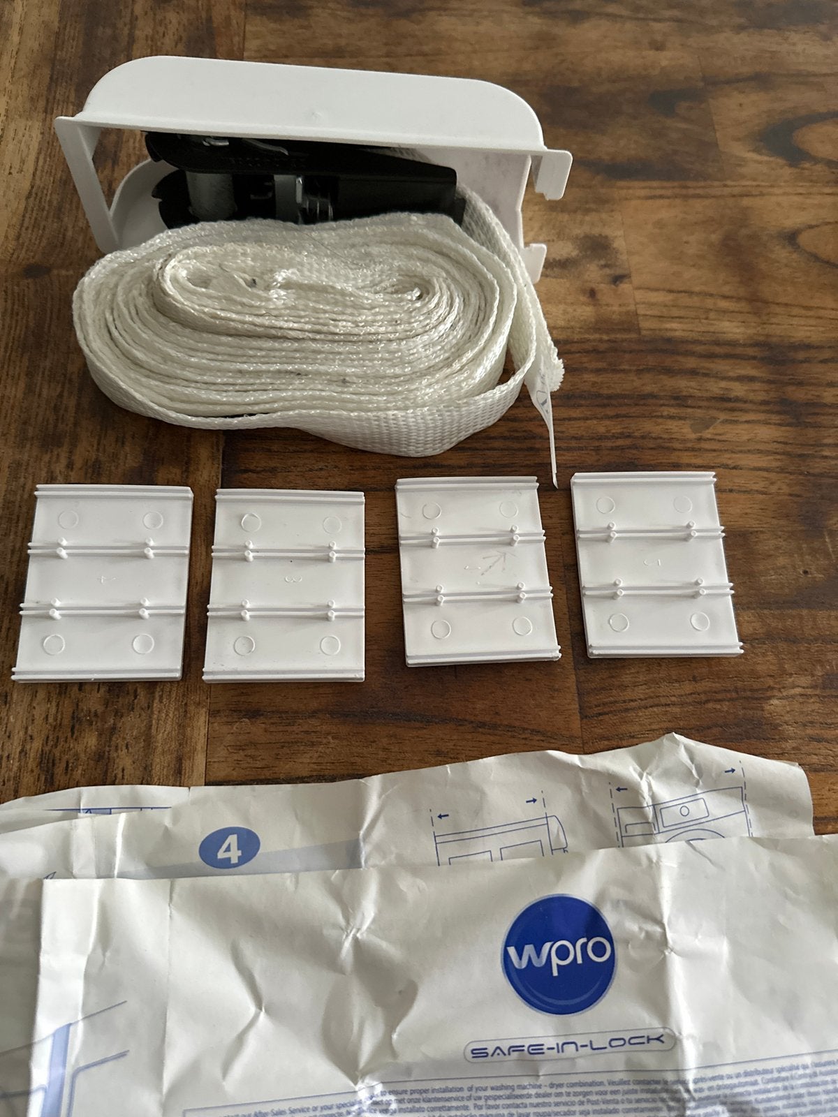 WPRO stapelkit wasmachine droger + uitschuifbare plank +band, Ophalen, Zo goed als nieuw