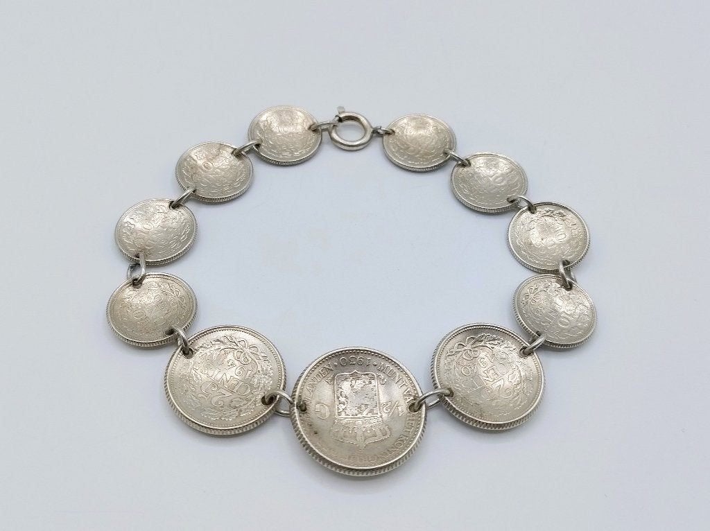 Zilveren munten armband, Wilhelmina, 21 cm., Gebruikt, Info@zilverwebsite.nl, Verzenden, Zilverwebsite.nl