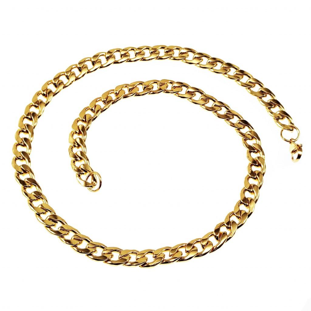 56cm x 9mm Cubaanse Ketting Heren Geel Verguld Stalen, Overige materialen, Birgitta-Gracht 33, 6465 EL Kerkrade, Nederland, Verzenden