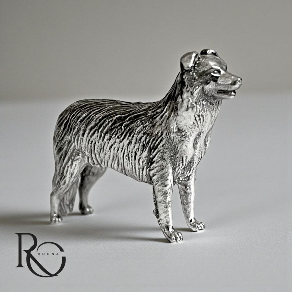 Handgegoten zilveren hondenbeeldje collie stijl 925 zilver, Ophalen of Verzenden, Zilver