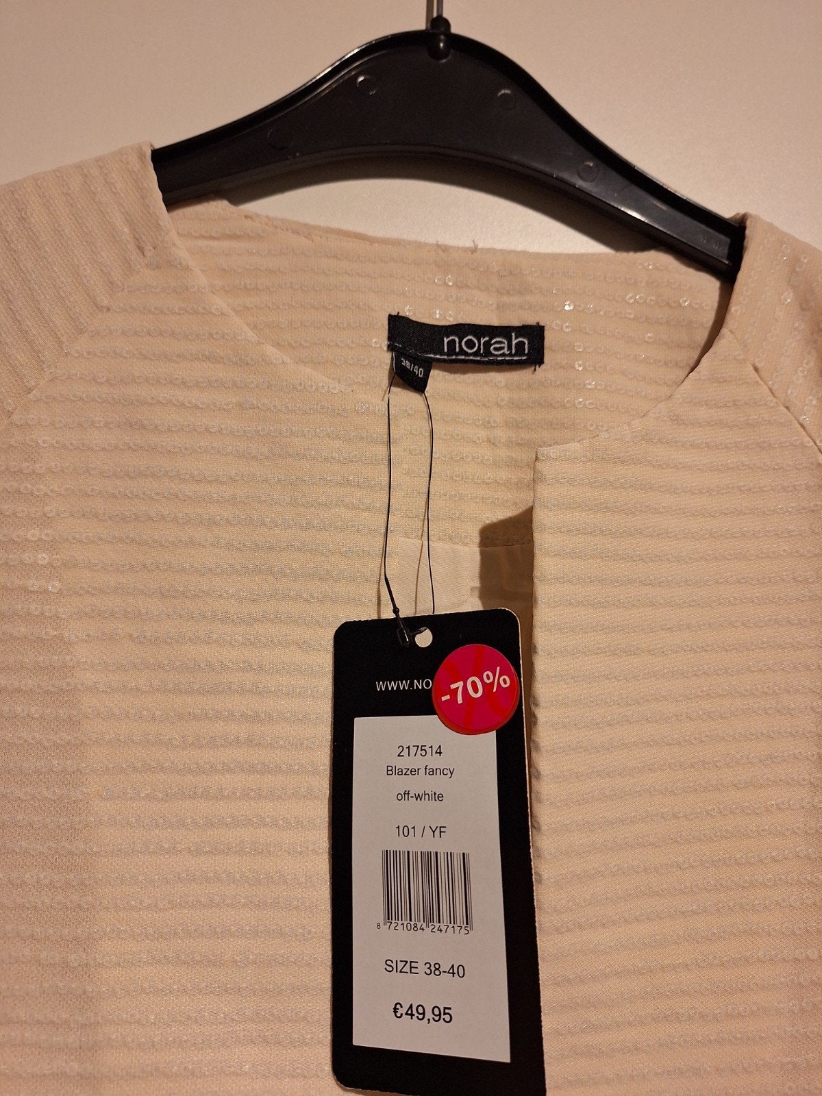 Norah Blazer Fancy Off-White - Maat 38/40 (valt ruim), Kleding | Dames, Jasjes, Kostuums en Pakken, Maat 38/40 (M), Wit, Nieuw