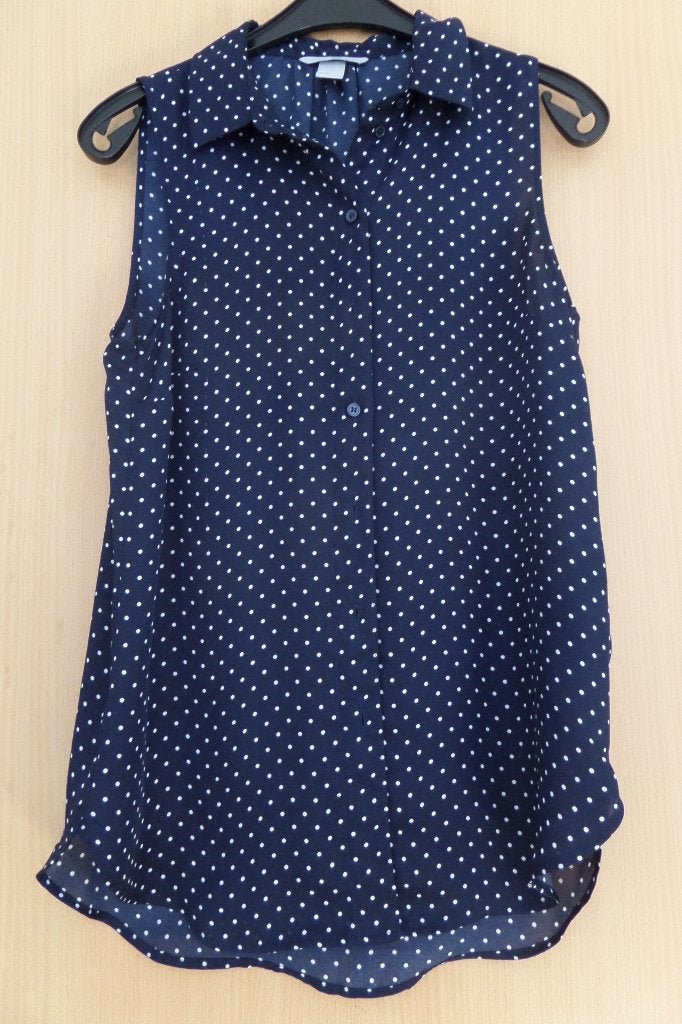 Luchtige donkerblauwe polkadot blouse maat 38 van H&M, Ophalen of Verzenden, Zo goed als nieuw, Maat 38/40 (M), Blauw