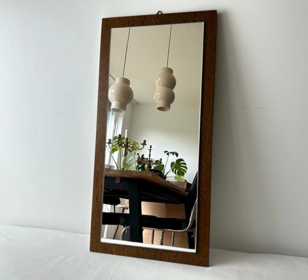Vintage teak Houten spiegel, Ophalen of Verzenden, Rechthoekig, Minder dan 50 cm, 100 tot 150 cm