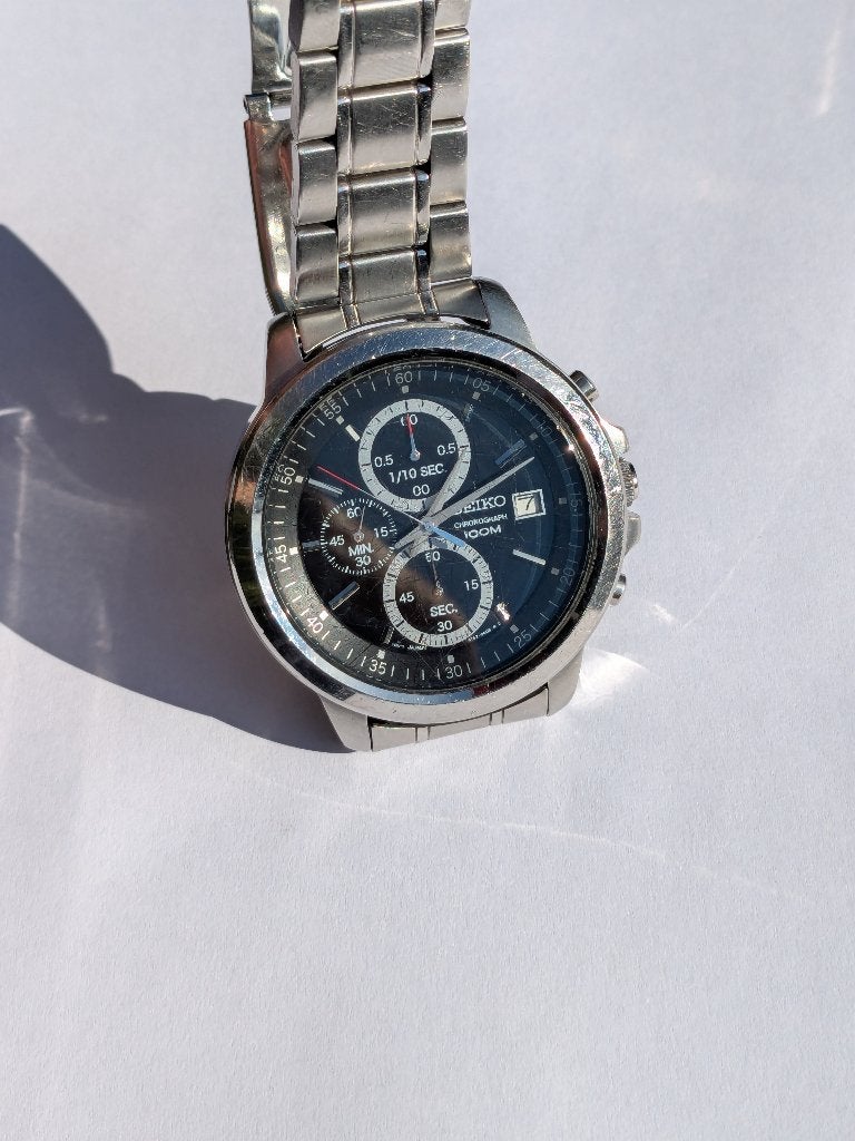 Seiko chronograaf quartz, Gebruikt, Staal, Verzenden, Polshorloge