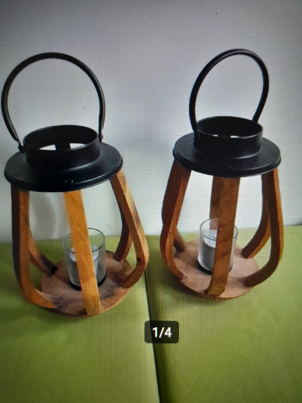 2 Prachtige houten windlichten, Windlicht, Bruin, Ophalen of Verzenden, Zo goed als nieuw